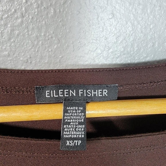 Eileen Fisher Brown Crewneck Long Sleeve Tunic Top with side slits size XS D33 - Picture 6 of 8
